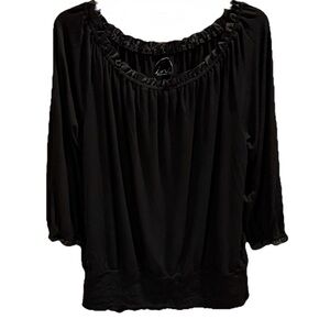 INC International Concepts Black Top 3/4 Sleeves Ribbon Trim Size XL